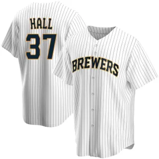 Replica Youth DL Hall Milwaukee Brewers Home Jersey - White