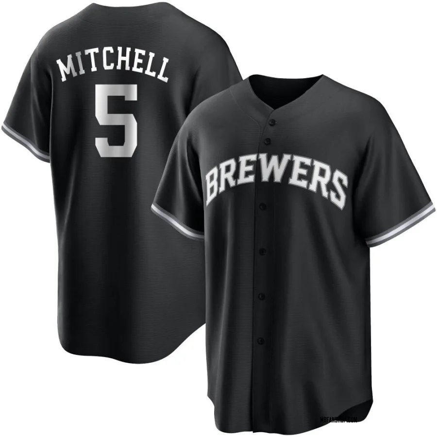 Replica Youth Garrett Mitchell Milwaukee Brewers Jersey - Black/White