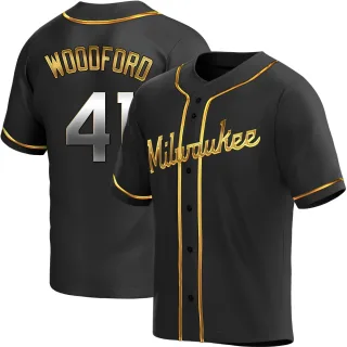 Replica Youth Jake Woodford Milwaukee Brewers Alternate Jersey - Black Golden