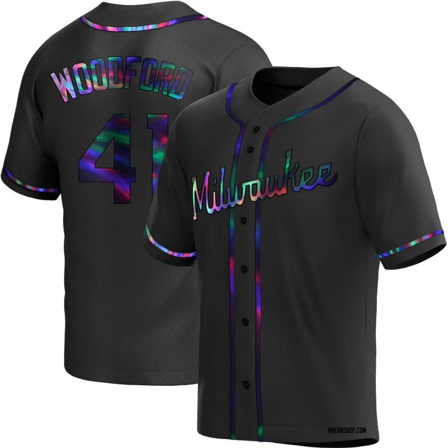 Replica Youth Jake Woodford Milwaukee Brewers Alternate Jersey - Black Holographic