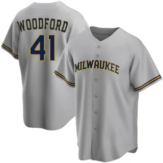 Replica Youth Jake Woodford Milwaukee Brewers Road Jersey - Gray