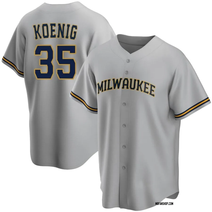 Replica Youth Jared Koenig Milwaukee Brewers Road Jersey - Gray