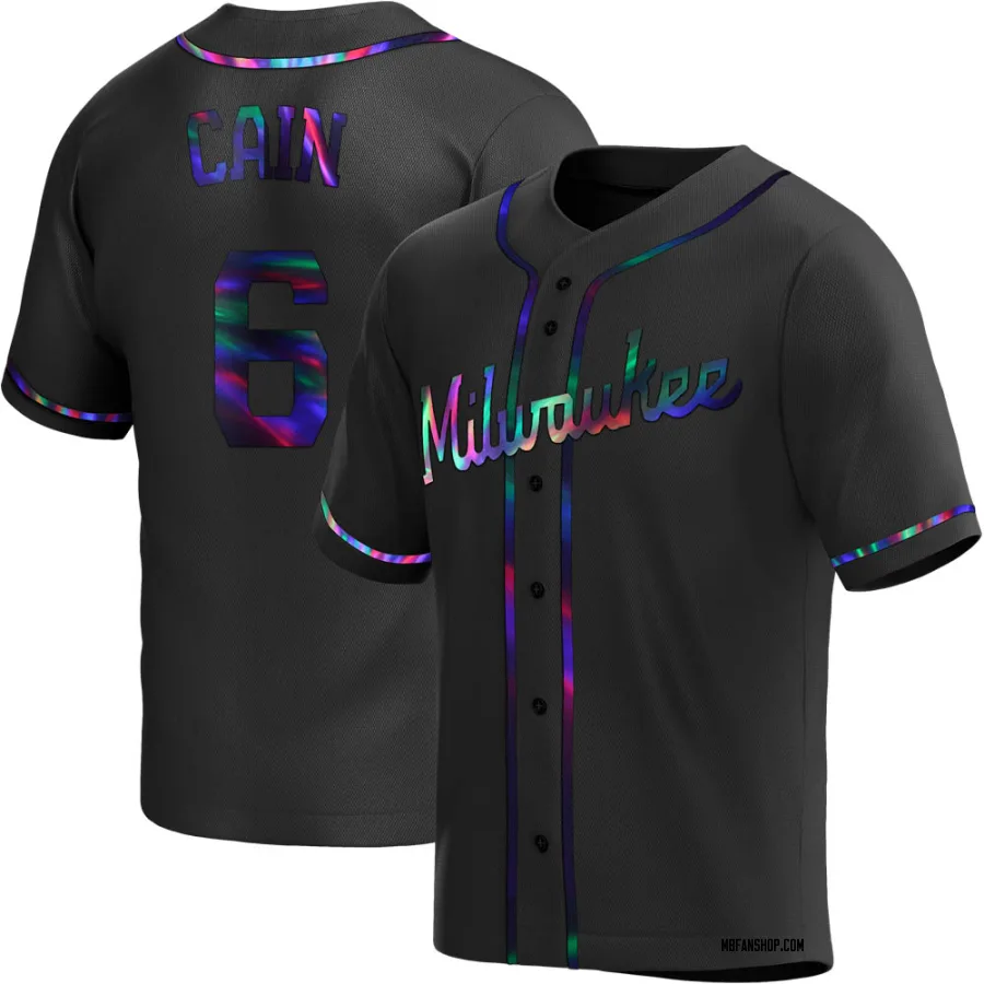 Replica Youth Lorenzo Cain Milwaukee Brewers Alternate Jersey - Black Holographic