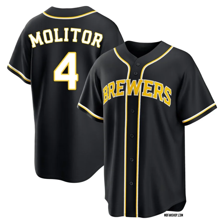 Replica Youth Paul Molitor Milwaukee Brewers Fashion Out Jersey - Black