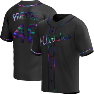 Replica Youth Quinn Priester Milwaukee Brewers Alternate Jersey - Black Holographic