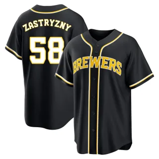 Replica Youth Rob Zastryzny Milwaukee Brewers Fashion Out Jersey - Black