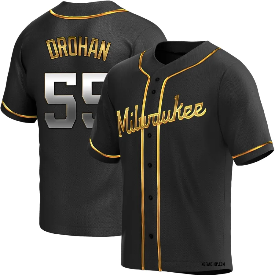 Replica Youth Shane Drohan Milwaukee Brewers Alternate Jersey - Black Golden
