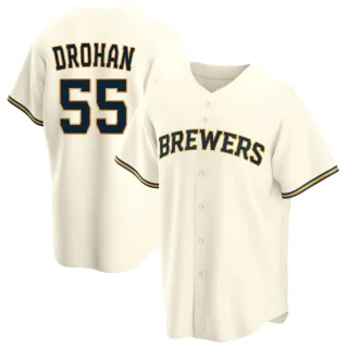 Replica Youth Shane Drohan Milwaukee Brewers Home Jersey - Cream