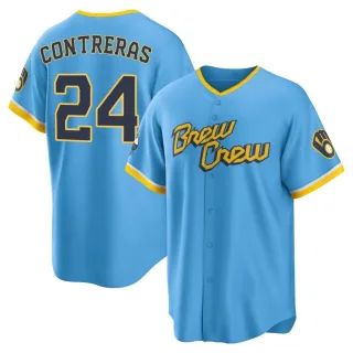 Replica Youth William Contreras Milwaukee Brewers Powder 2022 City Connect Jersey - Blue